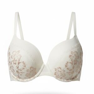 NWT Maidenform Wonder Bra 38D Push Up Plunge Padded Underwire Lace White & Gold